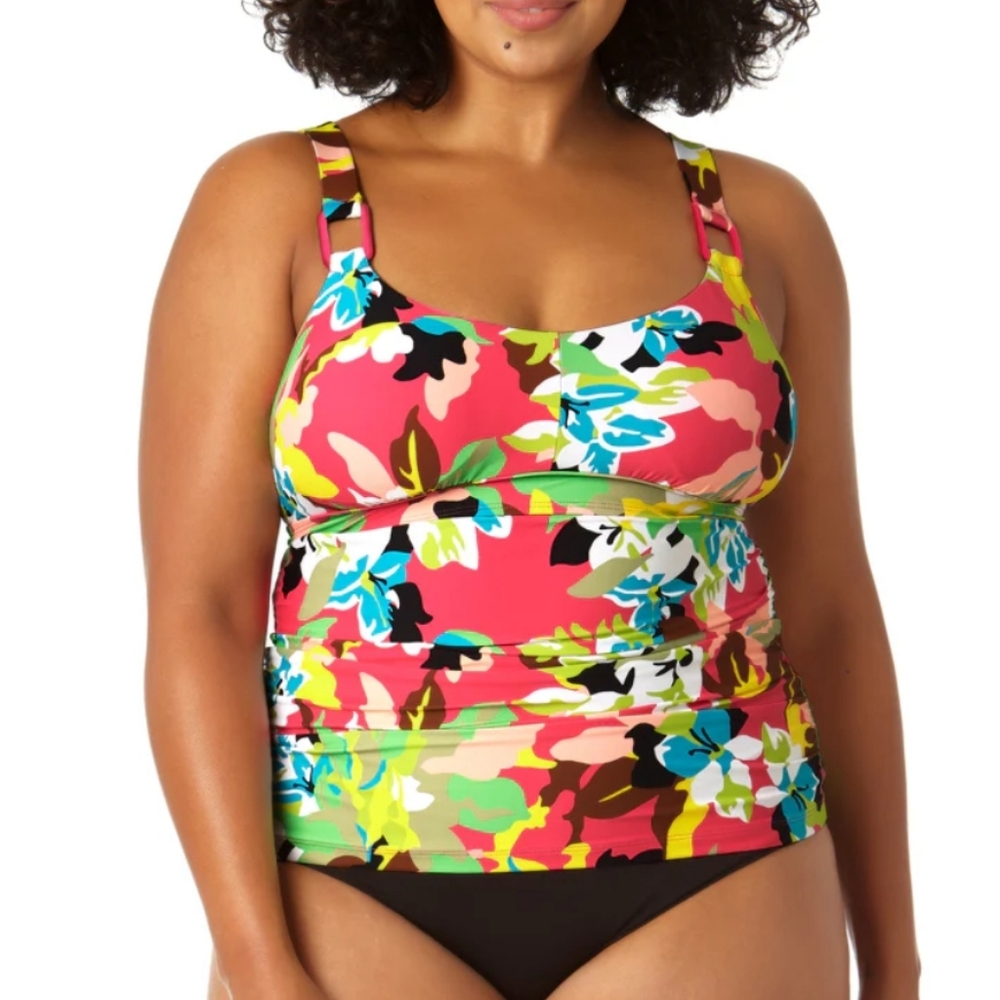 Anne Cole Women's Easy Ring Tri Tankini Swim Top Size 24W Plus NWT